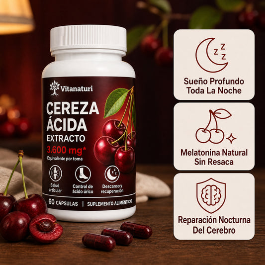 Vitanaturi® Extracto de Cereza Ácida Extraído en Frío – 3.600 mg | Sueño Profundo y Melatonina Natural