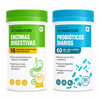 Vitanaturi® - Pack de Enzimas Digestivas + Probióticos 60 Mil Millones UFC | Menos Hinchazón y Digestión Ligera