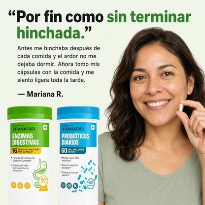 Vitanaturi® - Pack de Enzimas Digestivas + Probióticos 60 Mil Millones UFC | Menos Hinchazón y Digestión Ligera