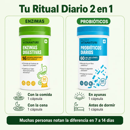Vitanaturi® - Pack de Enzimas Digestivas + Probióticos 60 Mil Millones UFC | Menos Hinchazón y Digestión Ligera